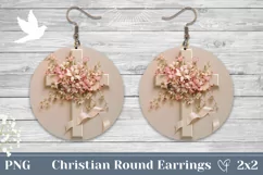 Floral Cross Round Earrings, Christian Cross Earrings Product Image 1