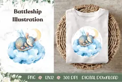 Battleship Illustration, Cartoon Animal PNG, Moon PNG Product Image 1