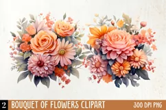Wedding Flowers Bouquet Clipart, Watercolor Clipart Product Image 1