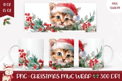 Watercolor Christmas Cat Mug, Christmas Animals Mug Wrap Product Image 1
