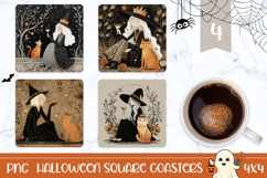 Halloween Square Coasters, Cartoon Witch Square Coaster PNG Product Image 1