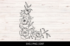 Hand Drawn Peonies Corner Border SVG Product Image 1