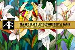 Stained Glass Lily Flower Digital Paper Product Image 1