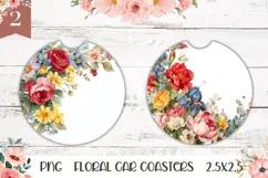 Floral Wreath Car Coaster, Watercolor Flowers Round Coaster Product Image 1