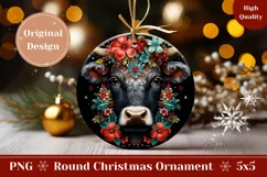 Christmas Ornament PNG, Christmas Cow Ornament Sublimation Product Image 1