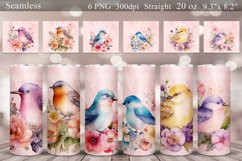 Watercolor Birds and Flowers Tumbler Sublimation Wrap Bundle Product Image 1