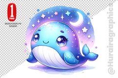 Cute Whale Clipart - PNG File Product Image 1