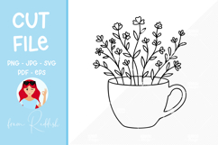 Floral cup Line Art Cut File Product Image 1