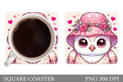 Cute Owl Coaster Design. Valentines Owl Coaster Sublimation Product Image 1