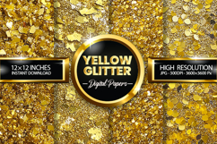 Yellow Glitter Digital Papers - 03 Variations Product Image 1