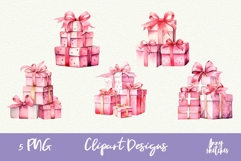 5 Pink Christmas Gifts PNG | Coquette Christmas Clipart Product Image 1