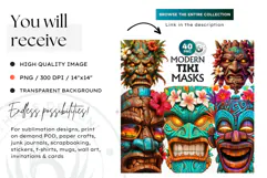 Tiki Masks Cliparts, Polynesian Art, Tiki bar, hawaiian PNG Product Image 2