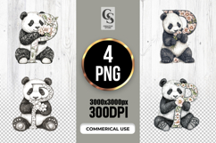 Floral Panda Alphabet Illustration Clipart Sublimation PNG Product Image 1
