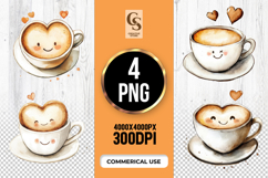 Cute Heart Coffee Cup Clipart Sublimation PNG Product Image 1