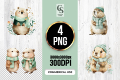 Cute Watercolor Groundhog Scarf Clipart Sublimation PNG Product Image 1