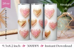 3D Crystal Hearts Tumbler Wrap, Valentine's Day Tumbler PNG Product Image 1