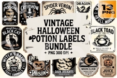 Wicked Brews Vintage Halloween Potion Label PNG Pack Product Image 1