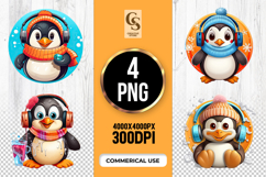 Cute Penguin With Headphones Clipart Sublimation PNG Product Image 1