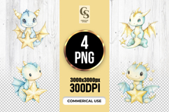 Cute Baby Dragon Holding Star Clipart Sublimation PNG Product Image 1