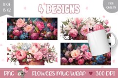 Pink Roses Mug Designs, Flowers Mug Sublimation Designs Product Image 1