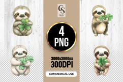 Cute Sloth Four Leaf Clover Clipart Sublimation PNG Product Image 1