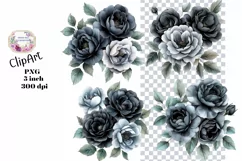 Flowers, Black, Ephemera, PNG, watercolor, Clipart Product Image 1