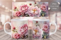 Peonies Mug Sublimation | Watercolor Flowers Mug Wrap Product Image 1