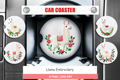 Car Coaster Llama Embroidery Product Image 1