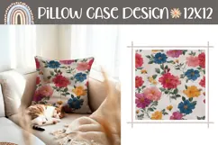 Cute Pillow Case PNG, Vintage Flowers Pillow Sublimation Product Image 1