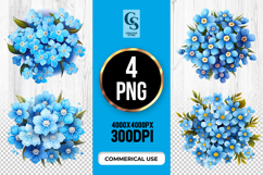 Blue Floral Bouquet Clipart Sublimation PNG Product Image 1