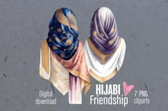 Hijabi Best Friends Clipart, Arab art, Best friends clipart Product Image 1