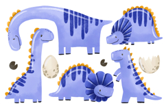 Blue Cartoon Dinosaur. Dino Illustration. Hand Drawn Product Image 1