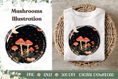 Night Forest Illustration, Red Mushrooms PNG Product Image 1