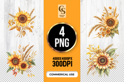 Sunflower and Wheat Floral Clipart Sublimation PNG Product Image 1