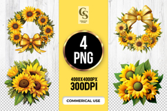 Bright Sunflower Floral Wreath Clipart Sublimation PNG Product Image 1