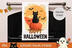 Cute Halloween Cat Towel, Cartoon Halloween Bats PNG Product Image 1