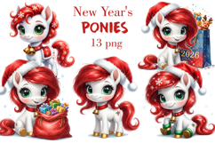 Adorable New Year&#039;s Ponies Clipart Set Product Image 1