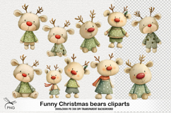 Funny Christmas bears cliparts - 10 Variations Product Image 1