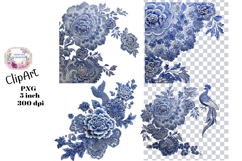 Blue Toile, Ephemera, PNG, Clipart, Junk Journal, flowers Product Image 1