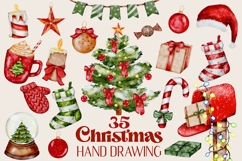 Christmas clipart watercolor hand drawing 35 png file Product Image 1
