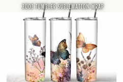 Retro Butterfly Floral Watercolor 20oz Tumbler Wrap Product Image 1