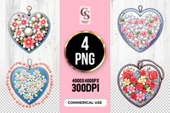 Floral Pearl Heart Clipart Sublimation PNG Product Image 1