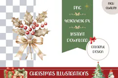 Boho Christmas Bow Illustration, Gold Christmas Sublimation Product Image 1