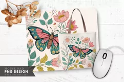Butterfly Floral Tote Bag Mouse Pad PNG Design Product Image 1