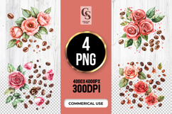 Rose and Coffee Beans Clipart Sublimation PNG Product Image 1