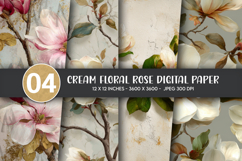 Cream Floral Rose Digital Paper Product Image 1