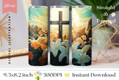 Easter Tumbler Sublimation, Floral Cross Tumbler Wrap PNG Product Image 1