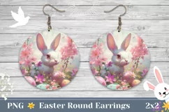 Floral Bunny Round Earrings, Floral Earrings Sublimation Product Image 1