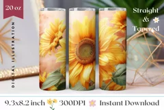 Cute Sunflowers Tumbler Wrap, Sunflowers Sublimation Design Product Image 1