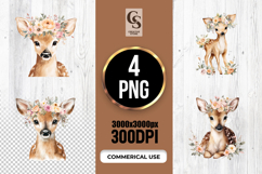 Watercolor Baby Deer With Flowers Clipart Sublimation PNG Product Image 1